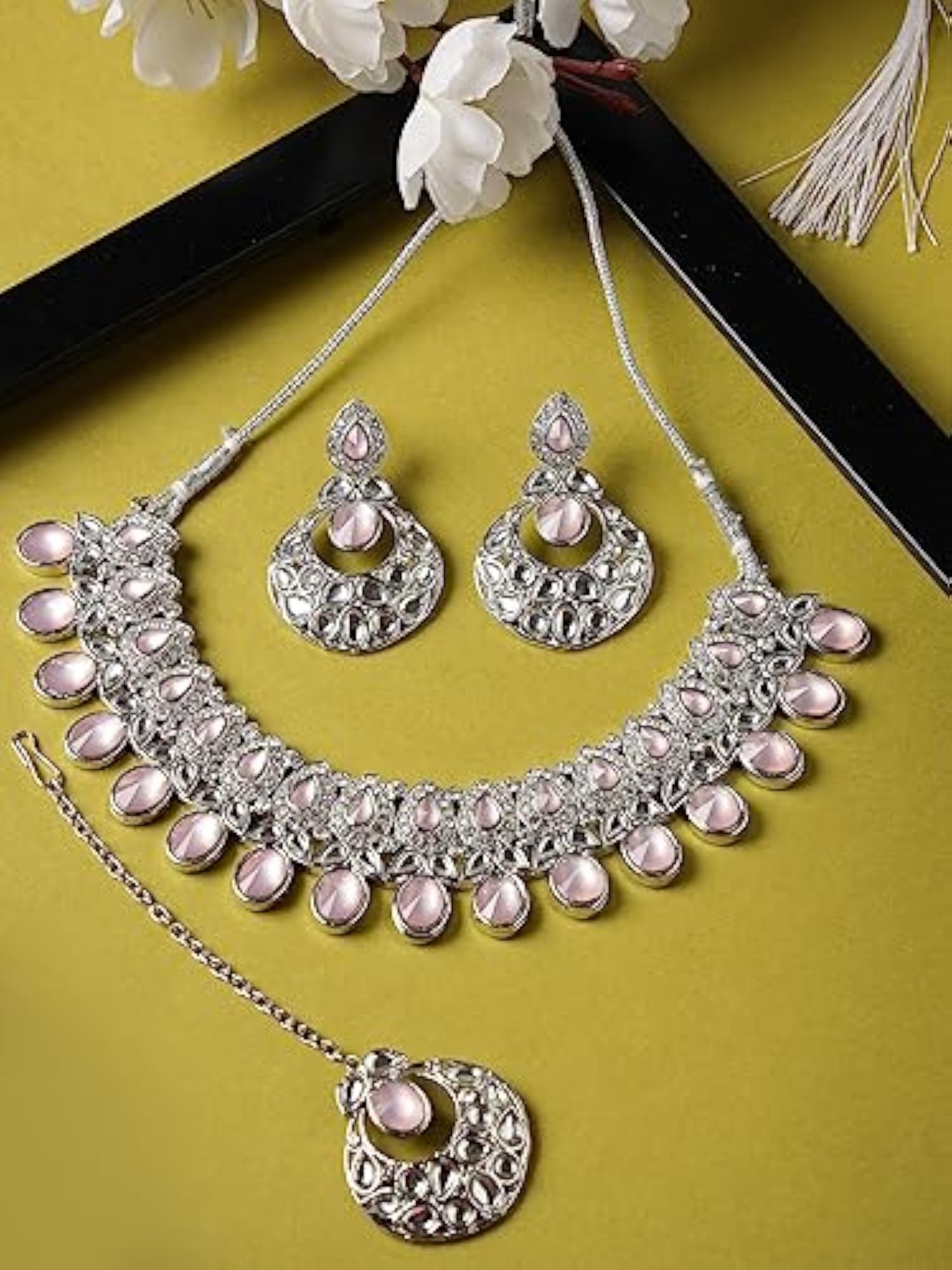 Elegant Rhodium Plated AD Necklace Set